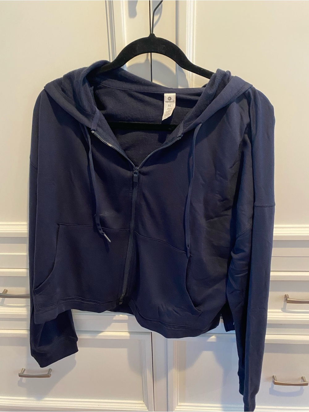 90 degrees Navy Blue Zip-Up Hoodie with Hood and Pockets